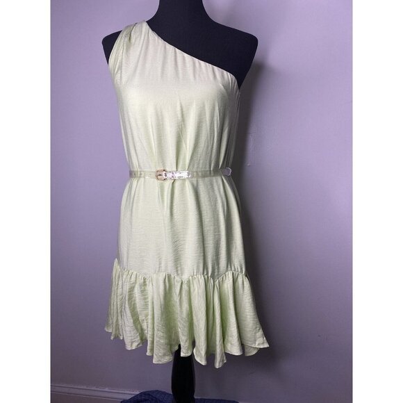 NWT BCBGeneration Womens Sz 4 Melon One Shoulder Ruffle Hem Belted Mini Dress - Picture 2 of 9
